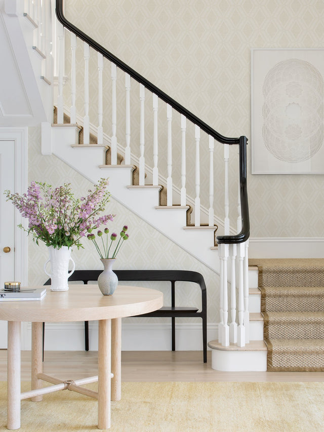 Mersenne Taupe Geometric Wallpaper with Raised Ink Texture - Advantage 4025-82543