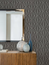 Monge Charcoal Geometric Wallpaper with Metallic Raised Ink Modern Graphics Pattern - 4025-82547