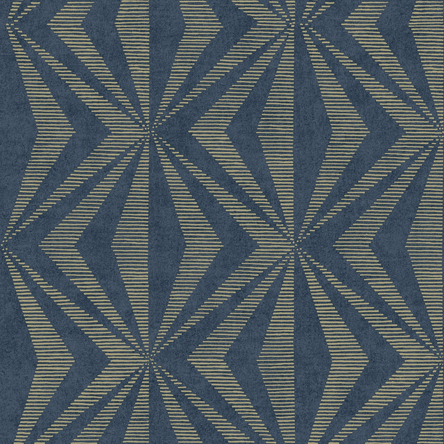 Monge Blue Geometric Wallpaper with Metallic Raised Ink Art Deco Pattern - Advantage 4025-82552