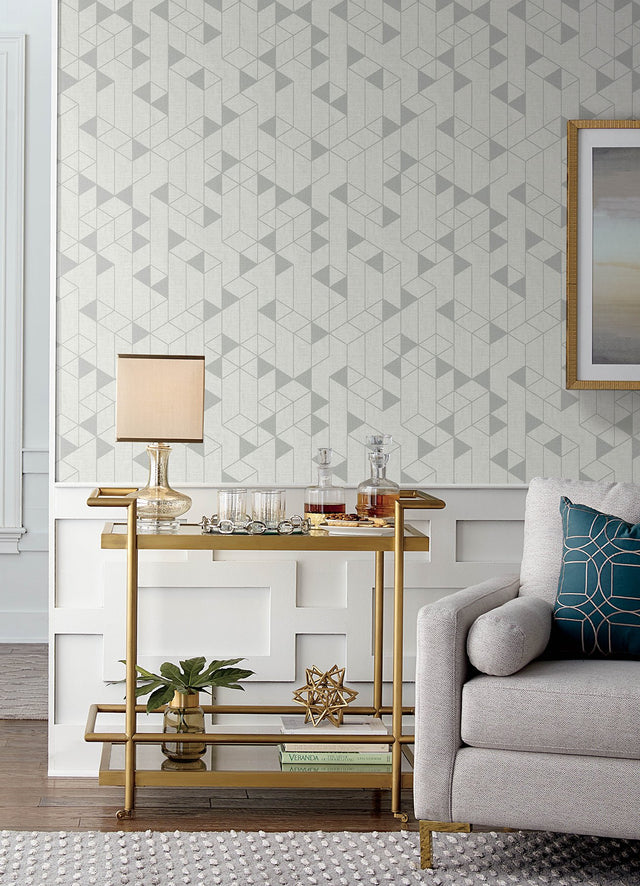 Fairbank Silver Linen Geometric Wallpaper with Modern Metallic Graphic Pattern - Brewster 4034-26771