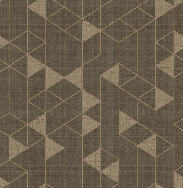 Fairbank Chocolate Linen Geometric Wallpaper with Modern Geometrics Pattern - Brewster 4034-26773