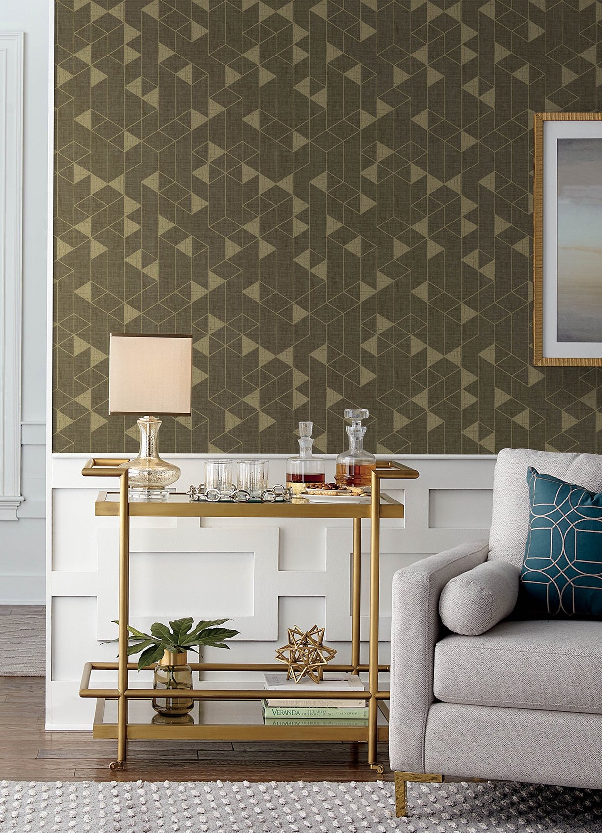 Fairbank Chocolate Linen Geometric Wallpaper with Modern Geometrics Pattern - Brewster 4034-26773