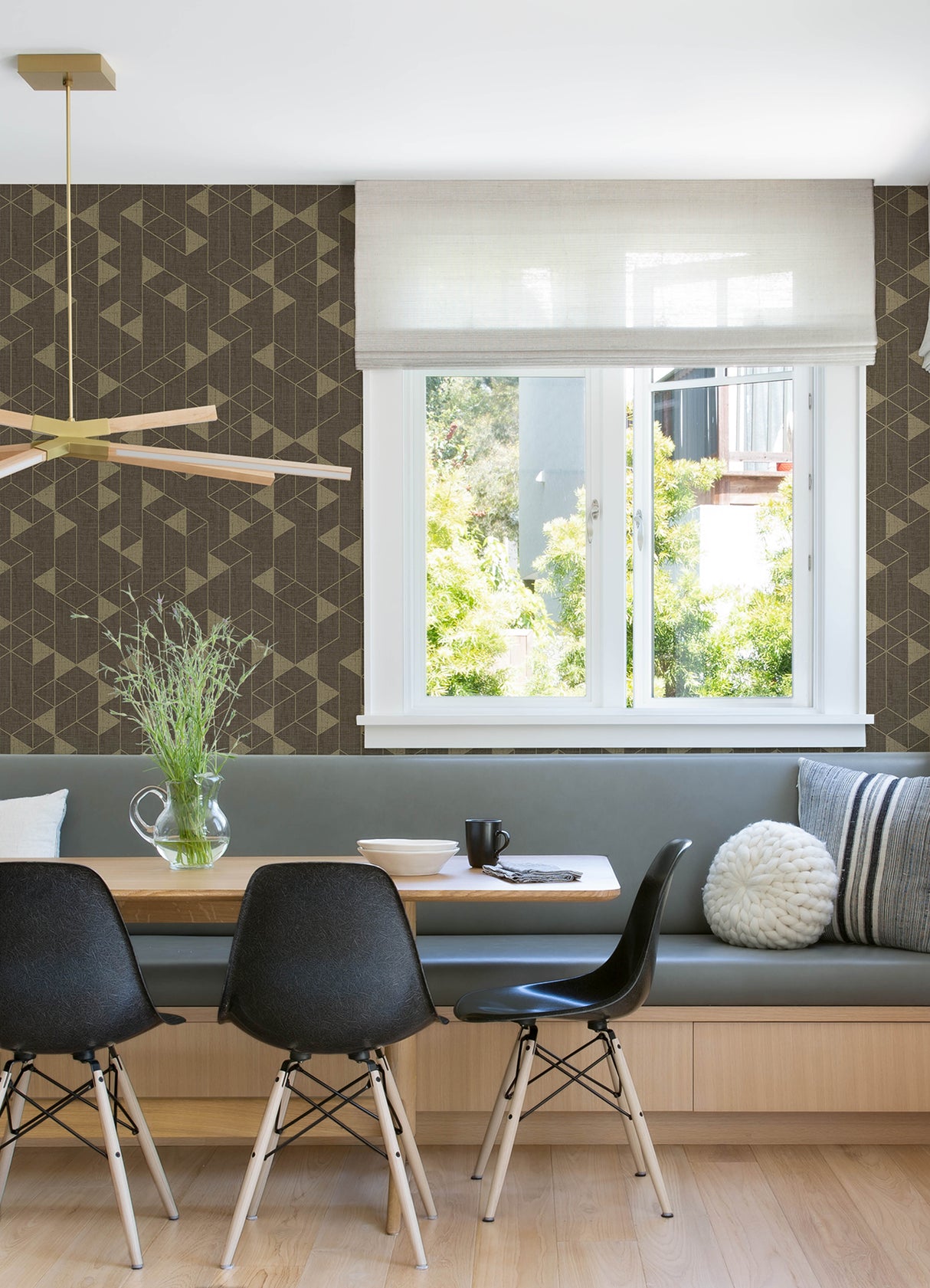 Fairbank Chocolate by A-Street Prints Linen Geometric Wallpaper with Metallic Gold Accents on Brown Faux Linen - FD26773
