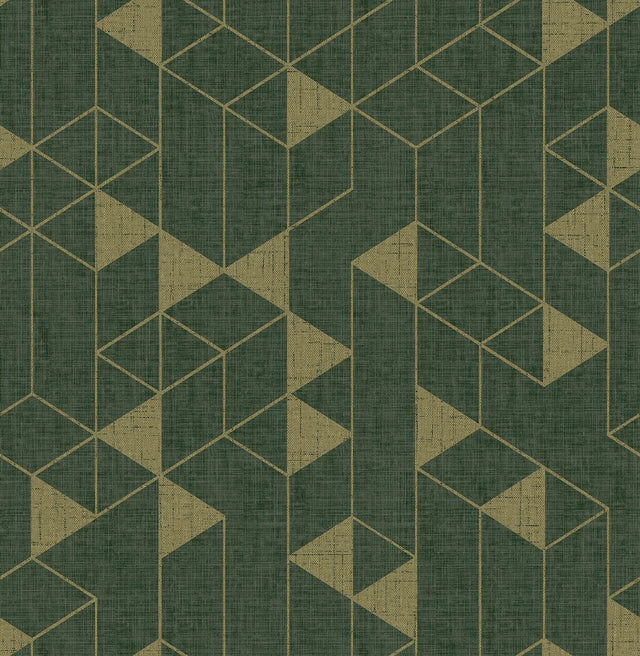 Fairbank Evergreen Linen Geometric Wallpaper with Metallic Modern Geometric Pattern - Brewster 4034-26774