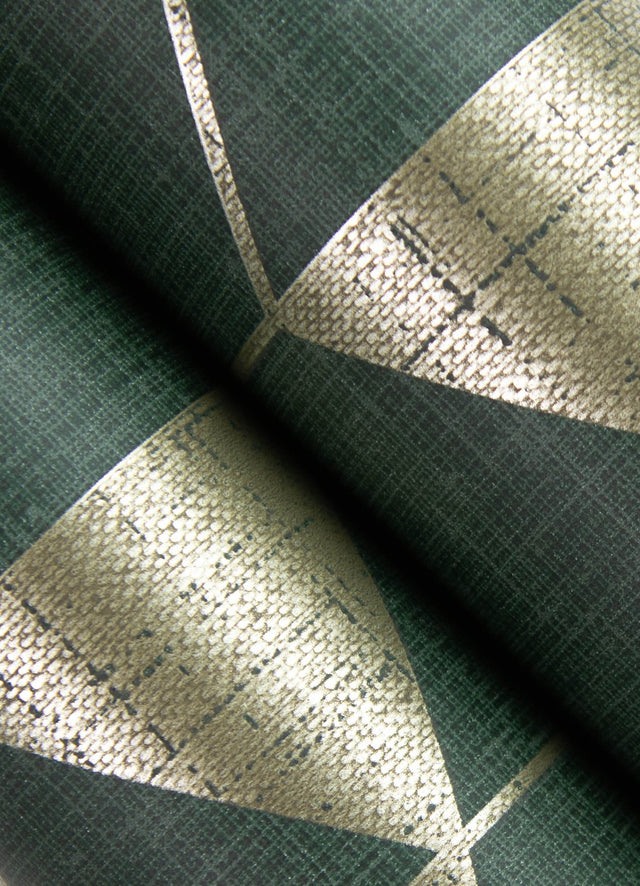 Fairbank Evergreen Linen Geometric Wallpaper with Metallic Modern Geometric Pattern - Brewster 4034-26774