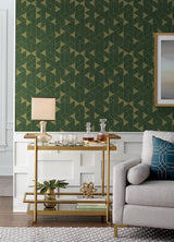 Fairbank Evergreen Linen Geometric Wallpaper by A-Street Prints Deep Green Gold Metallic Modern Non Woven Unpasted Washable Sidewall FD26774