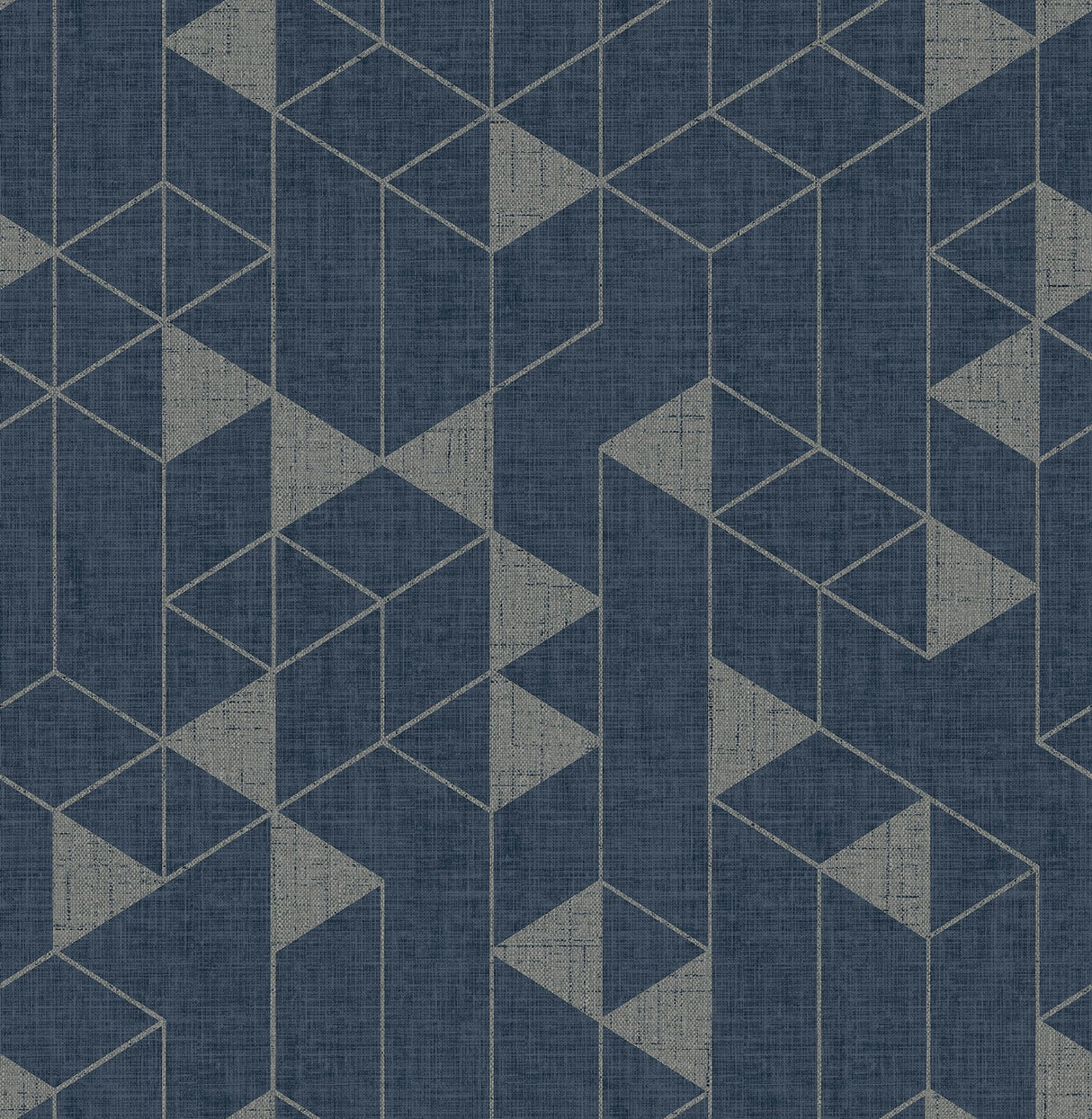 Fairbank Navy Linen Geometric Wallpaper with Metallic Modern Graphic Pattern - Brewster 4034-26775