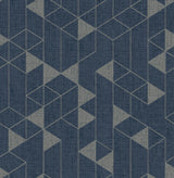 Fairbank Navy Linen Geometric Wallpaper with Metallic Modern Graphic Pattern - Brewster 4034-26775