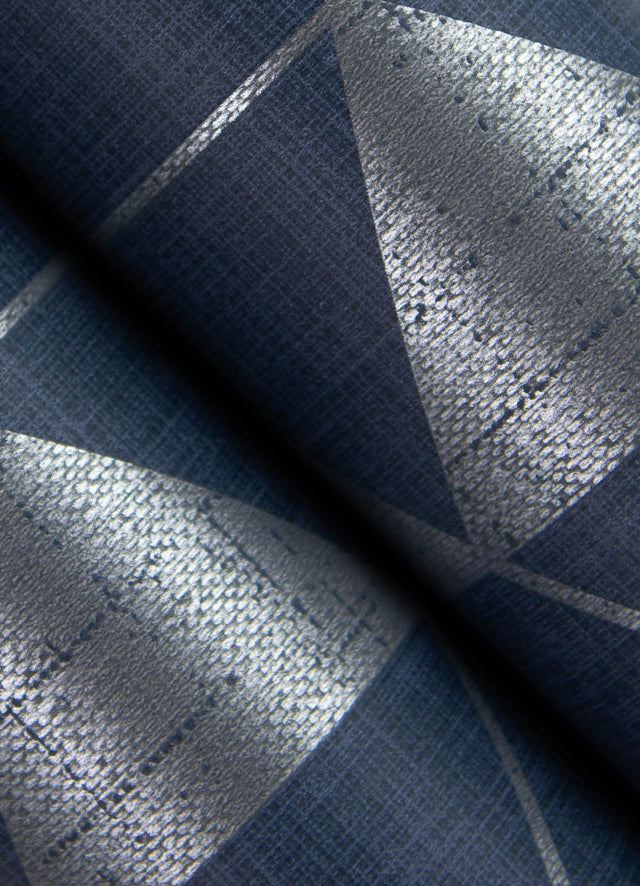 Fairbank Navy Linen Geometric Wallpaper with Metallic Modern Graphic Pattern - Brewster 4034-26775