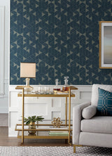 Fairbank Navy by A-Street Prints Modern Linen Geometric Wallpaper Roll, 20.5 in Wide by 33 ft Long, Covers About 56.4 sq ft - FD26775