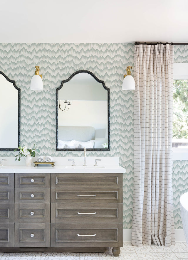 Holmby Seafoam Brushstroke Zigzag Wallpaper with Metallic Accents - A-Street Prints 4034-26776