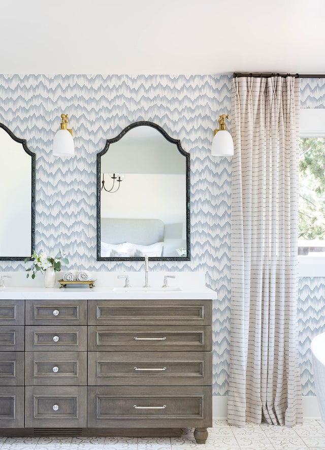 Holmby Light Blue Brushstroke Zigzag Wallpaper, Modern Geometric Non Woven Unpasted - Brewster 4034-26777