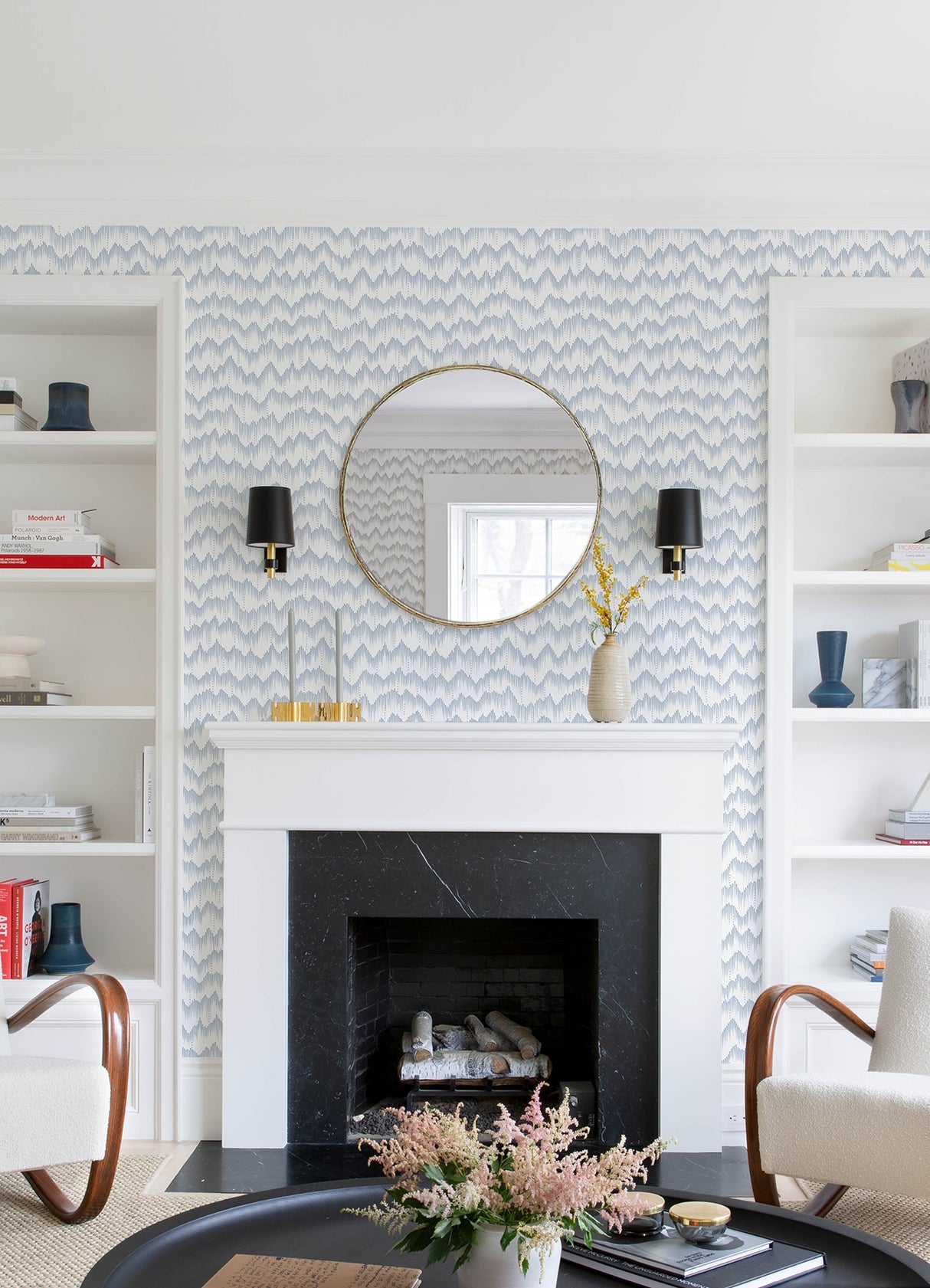 Holmby Light Blue Brushstroke Zigzag Geometric Washable Strippable Non Woven Unpasted Wallpaper by A-Street Prints Scott Living III - FD26777