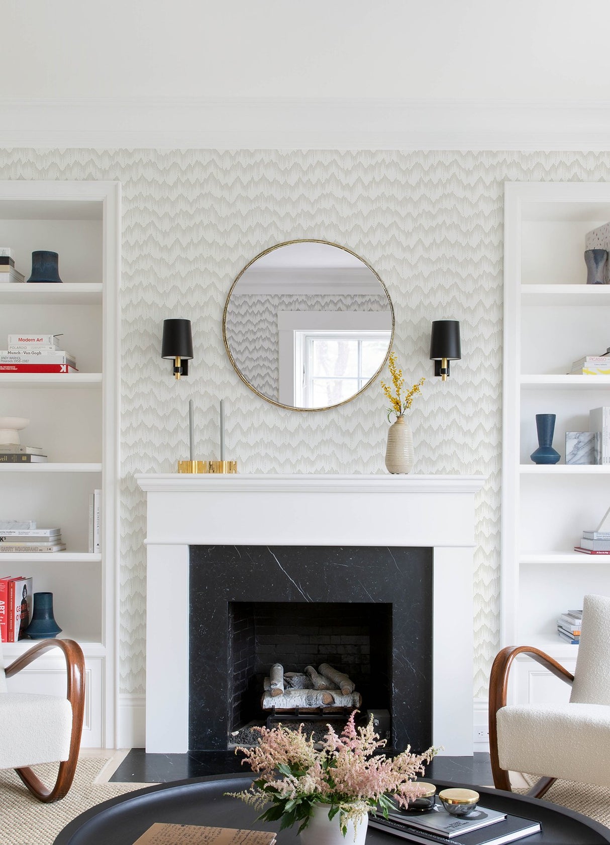Holmby Bone Brushstroke Zigzag Wallpaper with Metallic Modern Geometric Pattern - Brewster 4034-26778