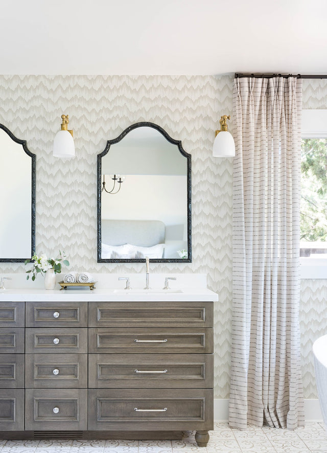 Holmby Bone Brushstroke Zigzag Wallpaper with Metallic Modern Geometric Pattern - Brewster 4034-26778