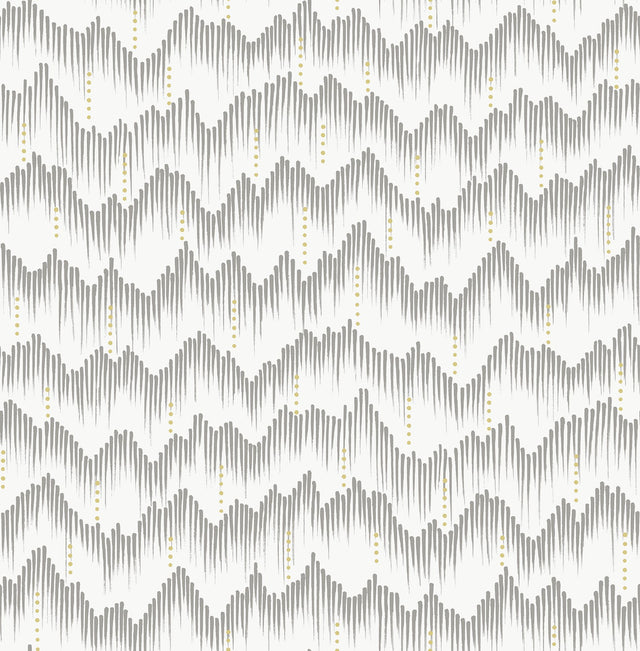 Holmby Grey Brushstroke Zigzag Wallpaper with Metallic Graphic Geometric Motif - Brewster 4034-26779