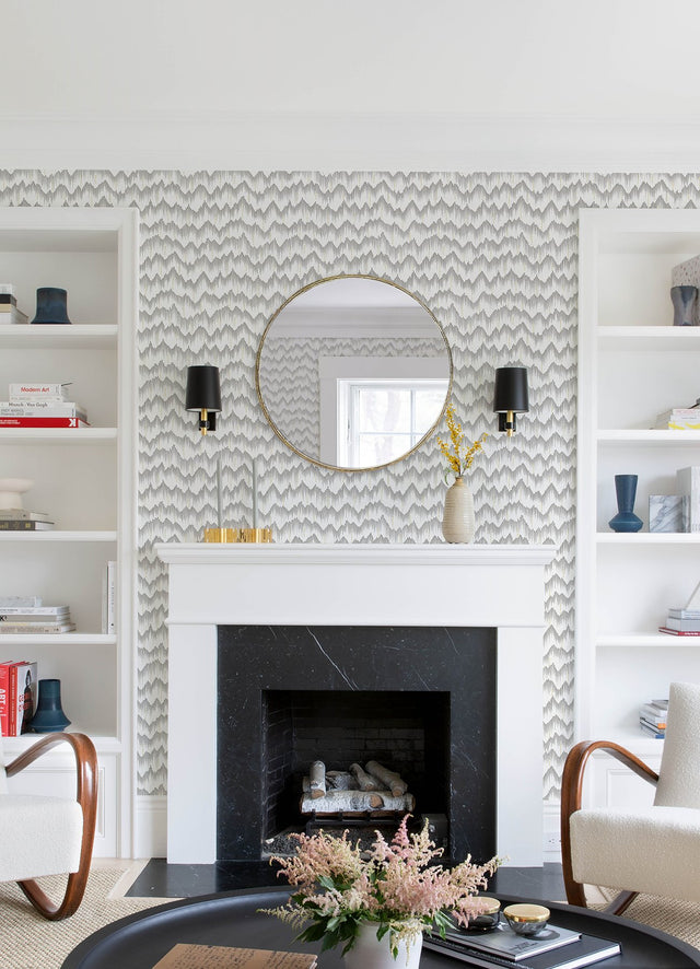 Holmby Grey Brushstroke Zigzag Wallpaper with Metallic Graphic Geometric Motif - Brewster 4034-26779