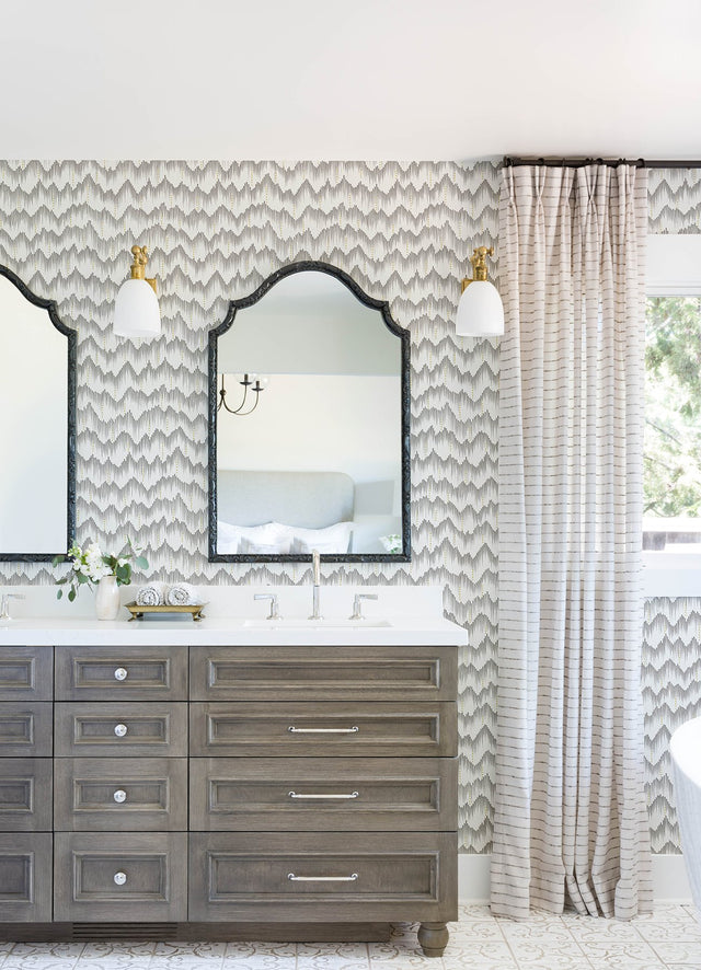 Holmby Grey Brushstroke Zigzag Wallpaper with Metallic Graphic Geometric Motif - Brewster 4034-26779