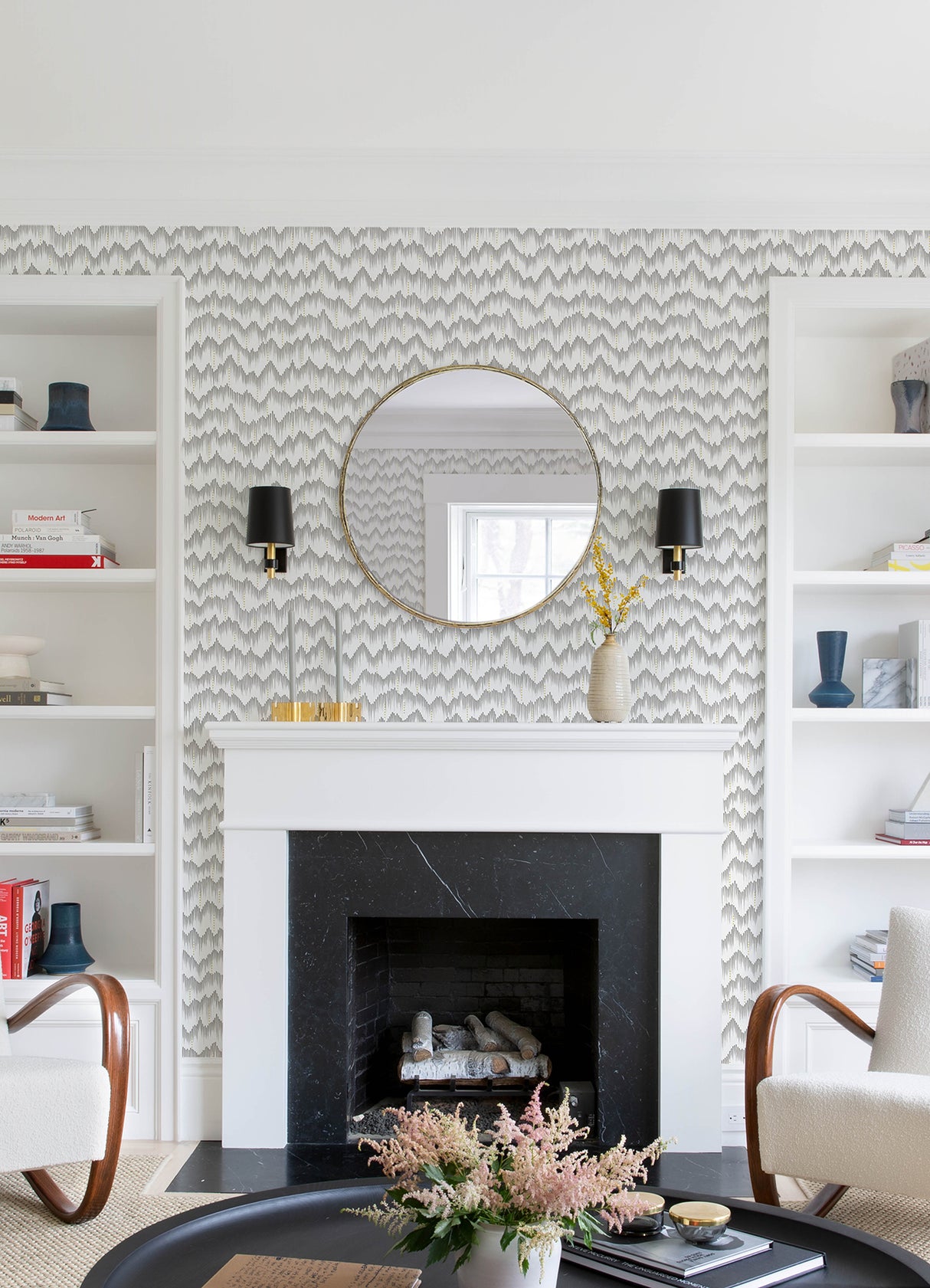 Holmby Grey Brushstroke Zigzag Wallpaper by A-Street Prints Scott Living III Modern Geometric Metallic Non Woven Unpasted Roll - FD26779