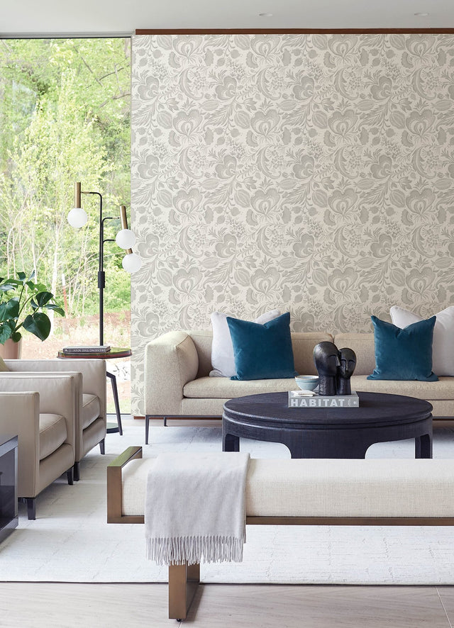 Culver Grey Jacobean Wallpaper with Botanical Floral Motif - A-Street Prints 4034-26780