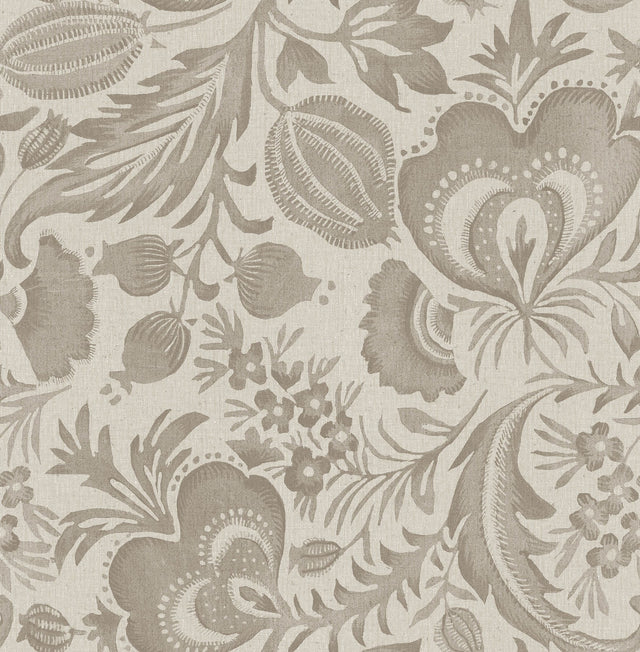 Culver Light Brown Jacobean Wallpaper with Botanical Floral Motif - Brewster 4034-26782