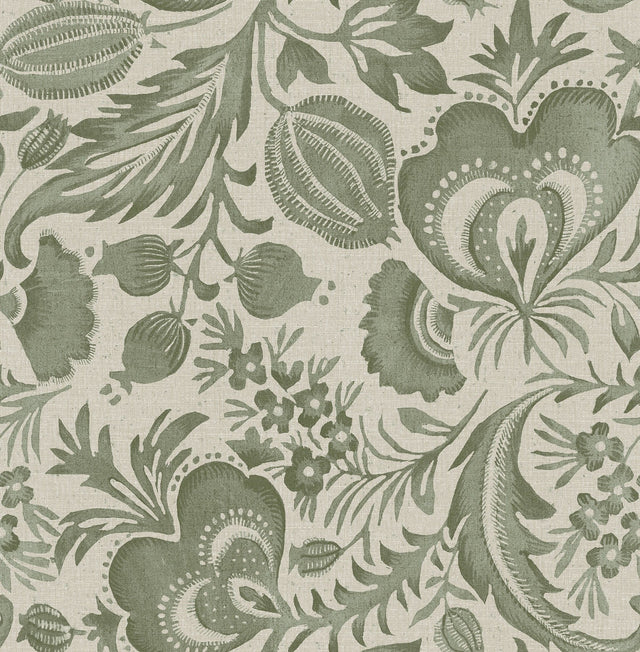 Culver Moss Jacobean Wallpaper with Botanical Floral Pattern - A-Street Prints 4034-26783