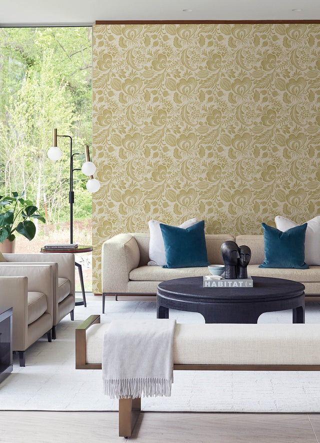 Culver Mustard Jacobean Wallpaper with Traditional Botanical Floral Pattern - A-Street Prints 4034-26784