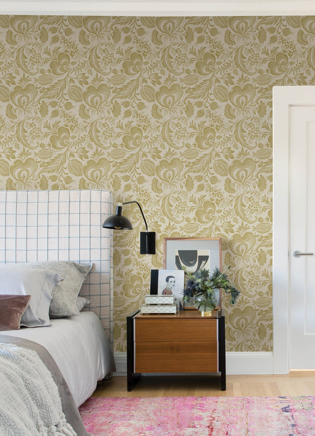 Culver Mustard Jacobean Wallpaper with Traditional Botanical Floral Pattern - A-Street Prints 4034-26784