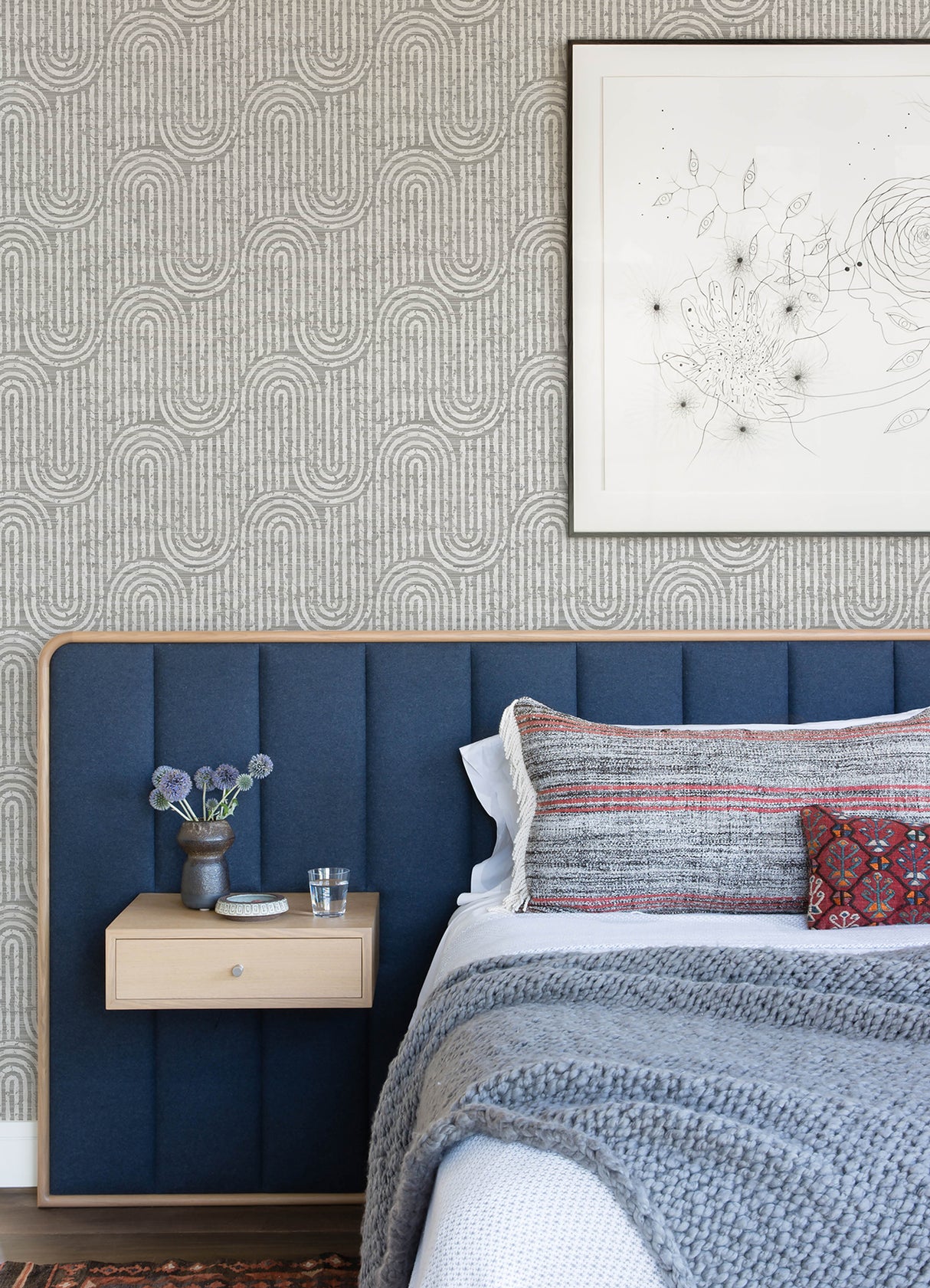 Trippet Grey by A-Street Prints Zen Waves Modern Geometric Grasscloth Look Non Woven Unpasted Washable Strippable Wallpaper Roll - FD26785