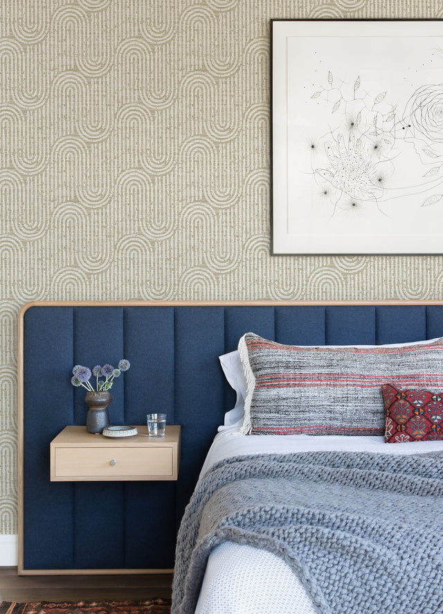 Trippet Light Brown Zen Waves Wallpaper with Modern Geometric Pattern - Brewster 4034-26786