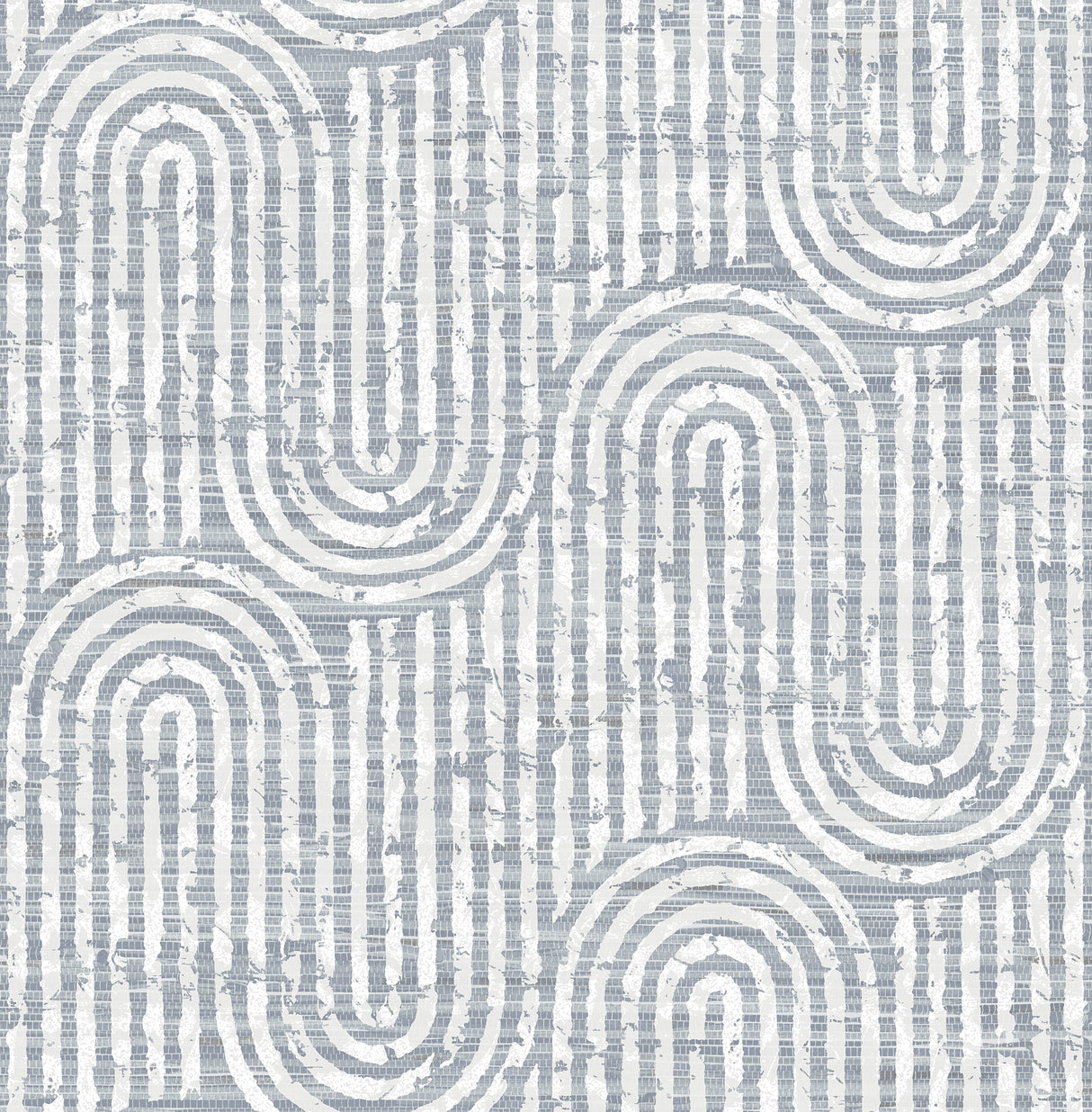 Trippet Blue Zen Waves Wallpaper by A-Street Prints FD26788 - Swirling white geometric lines on a light blue faux grasscloth background