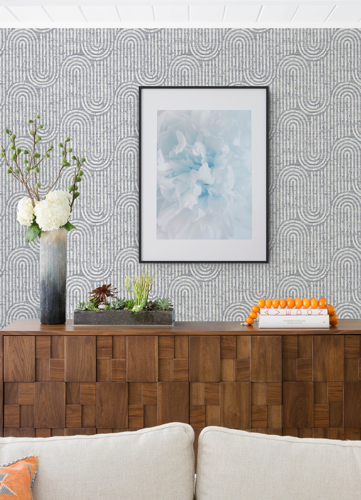 Trippet Blue Zen Waves Modern Geometric Faux Grasscloth Unpasted Non Woven Washable Strippable Wallpaper by A-Street Prints - FD26788