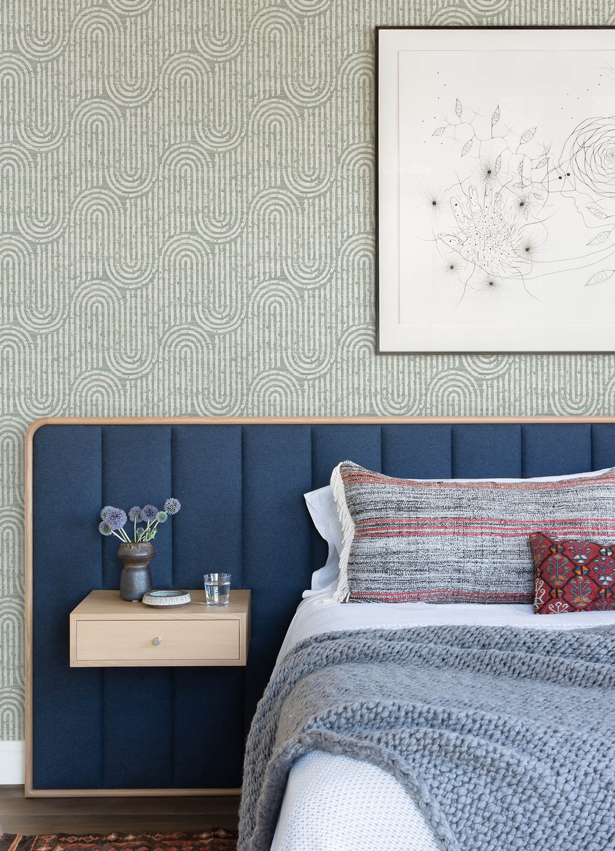 Trippet Sage by A-Street Prints Modern Zen Waves Geometric Faux Grasscloth Non Woven Wallpaper Roll 20.5 in x 33 ft - FD26789