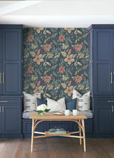 Crestwood Blue Crowned Crane by A-Street Prints Chinoiserie Botanical Floral and Bird Non Woven Unpasted Wallpaper Roll - FD26790