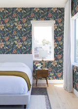 Crestwood Blue Crowned Crane by A-Street Prints Chinoiserie Botanical Floral and Bird Non Woven Unpasted Wallpaper Roll - FD26790