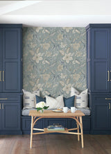 Crestwood Sky Blue Crowned Crane Wallpaper with Botanical Birds Motif - A-Street Prints 4034-26791