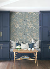 Crestwood Sky Blue by A-Street Prints Crowned Crane Chinoiserie Botanical Floral Unpasted Non-Woven Wallpaper Scott Living III FD26791
