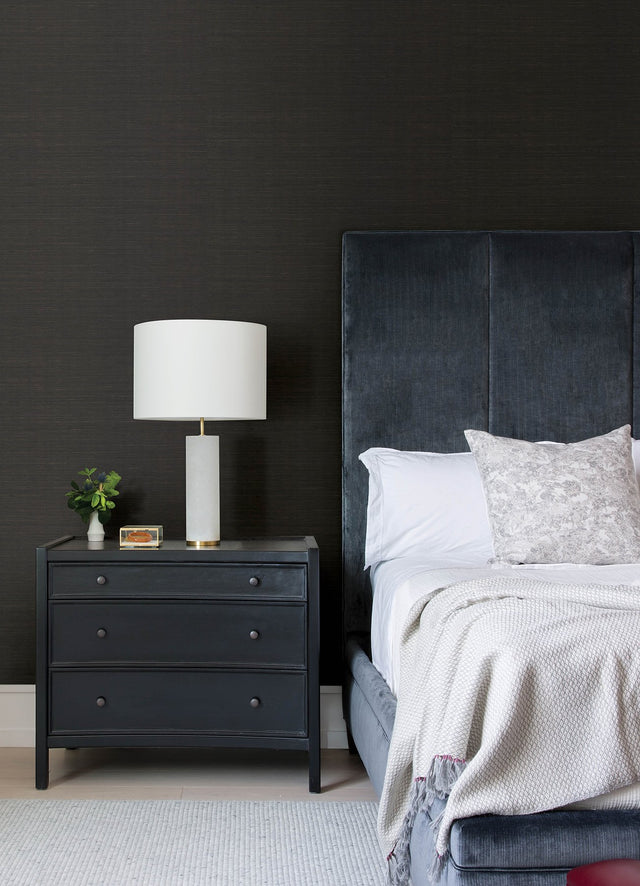 Colcord Black Sisal Grasscloth Wallpaper with Traditional Texture Pattern - Brewster 4034-72100
