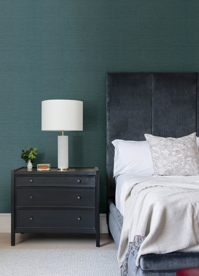 Colcord Teal Sisal Grasscloth Wallpaper with Traditional Texture Pattern - Brewster 4034-72101