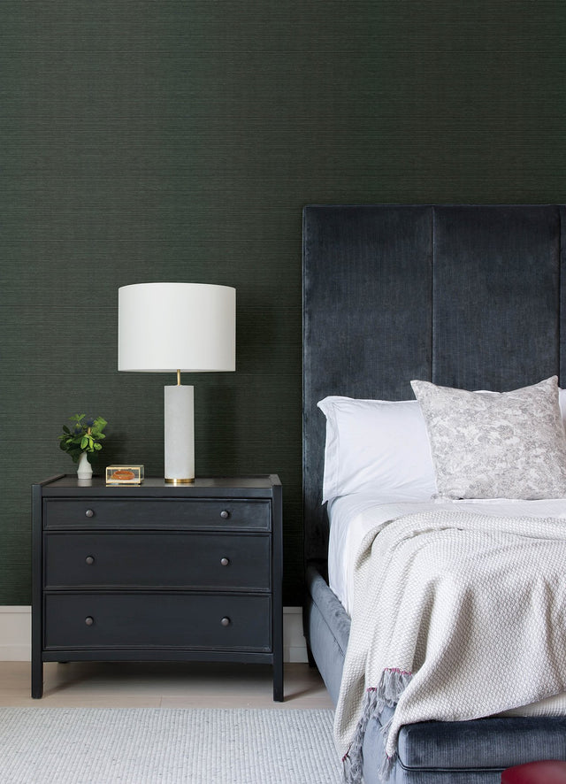 Colcord Dark Green Sisal Grasscloth Wallpaper with Textured Pattern - Brewster 4034-72105