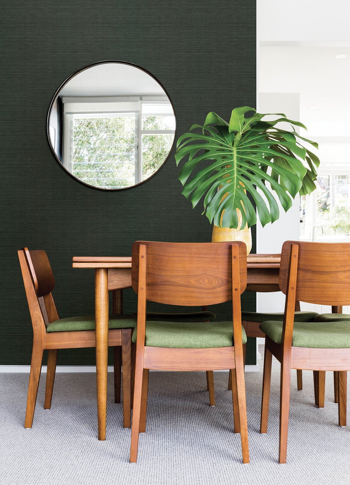 Colcord Dark Green Sisal Grasscloth Wallpaper with Textured Pattern - Brewster 4034-72105