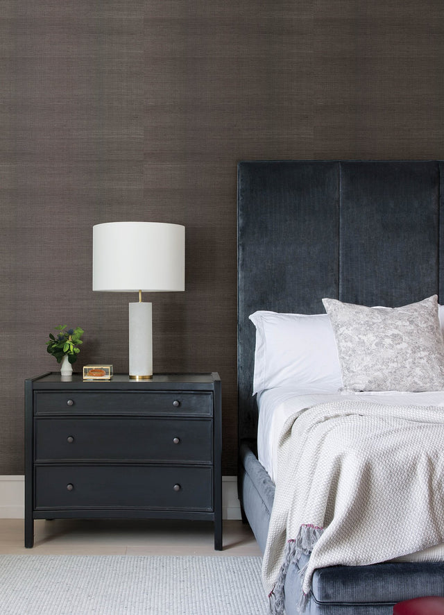 Colcord Charcoal Sisal Grasscloth Wallpaper with Traditional Texture Pattern - A-Street Prints 4034-72107
