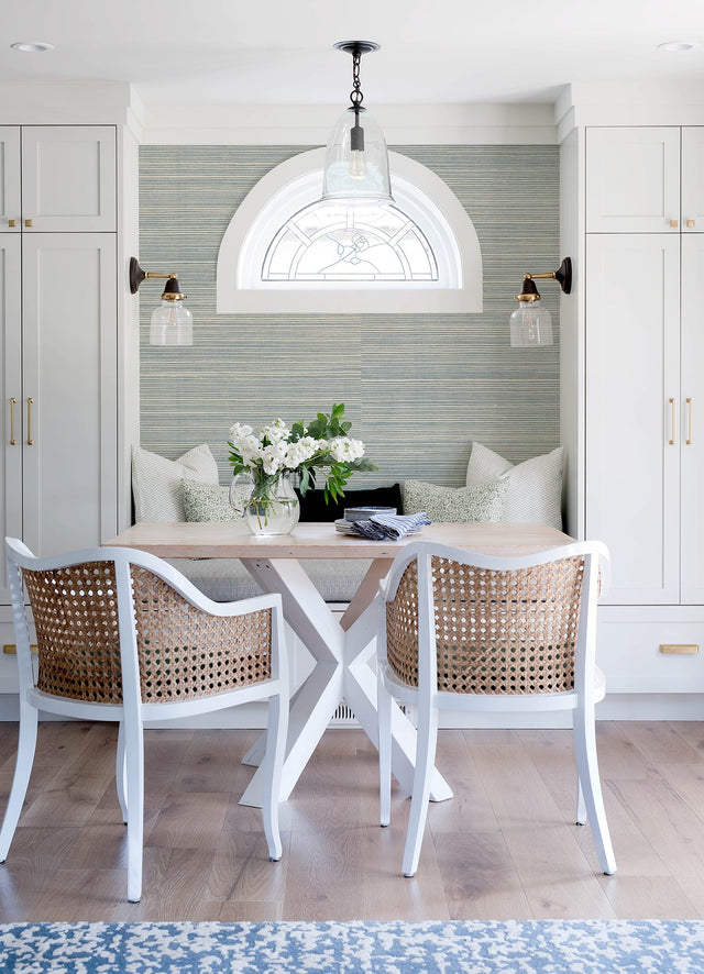 Kenter Aqua Sisal Grasscloth Wallpaper, Traditional Texture Pattern - A-Street Prints 4034-72111