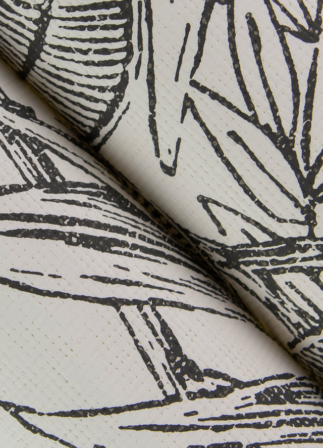 Brentwood Black Palm Leaves Wallpaper with Textured Paper Weave Grasscloth - Brewster 4034-72115