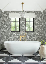 Brentwood Black Palm Leaves Unpasted Paper Weave Grasscloth Textured Botanical Tropical Wallpaper by A-Street Prints Scott Living - YK72115