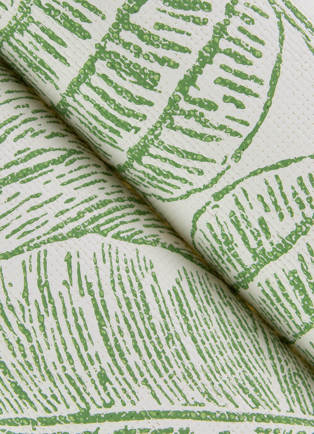 Brentwood Green Palm Leaves Wallpaper with Textured Paper Weave Grasscloth - A-Street Prints 4034-72116