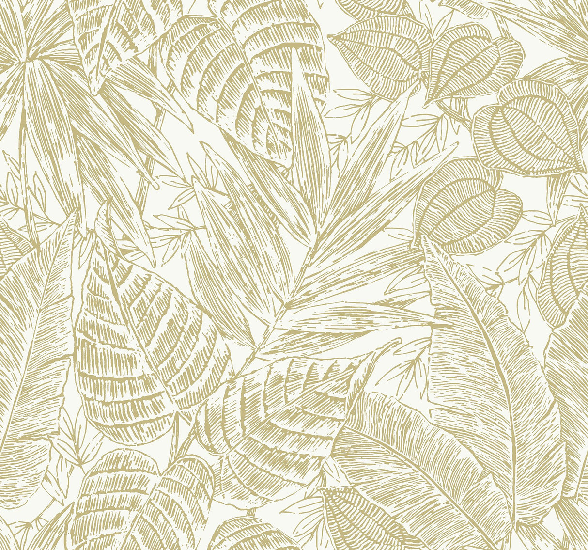 Brentwood Yellow Palm Leaves Wallpaper with Botanical Paper Weave Grasscloth Texture - A?Street Prints 4034-72117