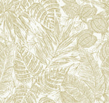 Brentwood Yellow Palm Leaves Wallpaper with Botanical Paper Weave Grasscloth Texture - A?Street Prints 4034-72117