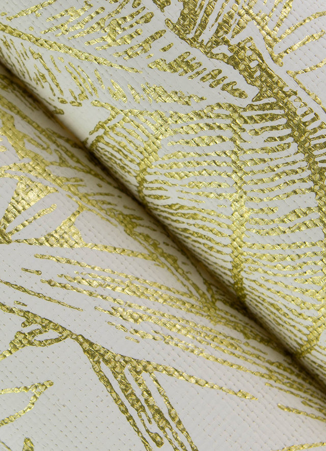 Brentwood Yellow Palm Leaves Wallpaper with Botanical Paper Weave Grasscloth Texture - A?Street Prints 4034-72117