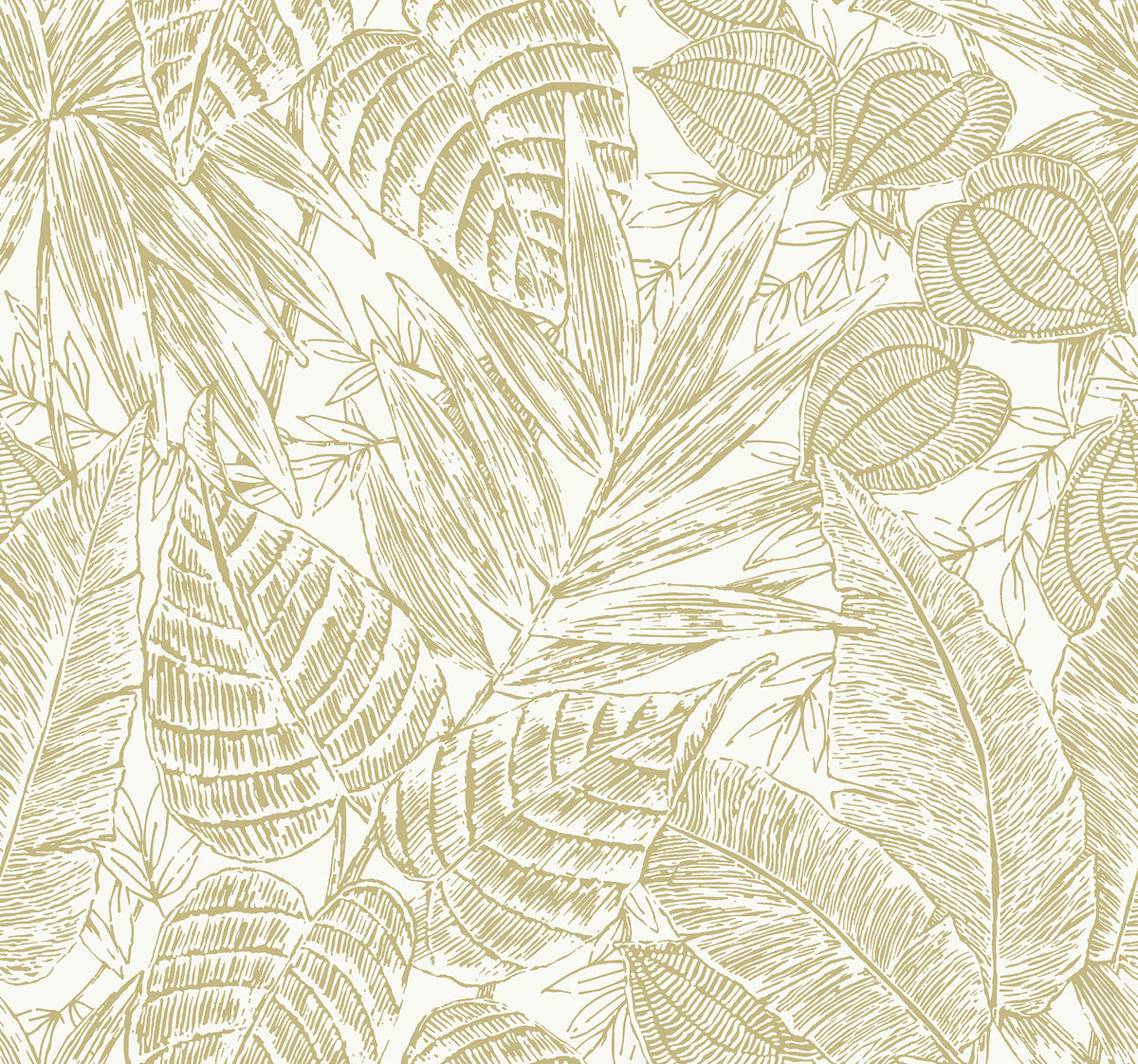 Brentwood Yellow Palm Leaves Wallpaper by A-Street Prints - Tropical Botanical Paper Weave Grasscloth